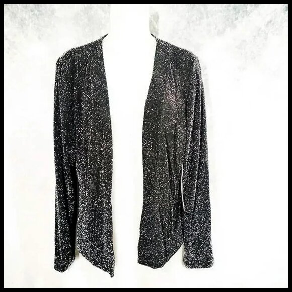 Cardigan Jacket & Cowl Neck Tank Top Black / Silver Lurex, Sparkly Knit Twin Set - Picture 3 of 12
